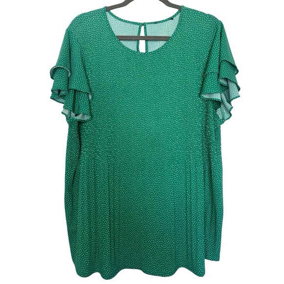 Adrianna Papell Tops - Adrianna Papell Top Size 2X Green Polka Dot Ruffle Sleeve Textured Stretch